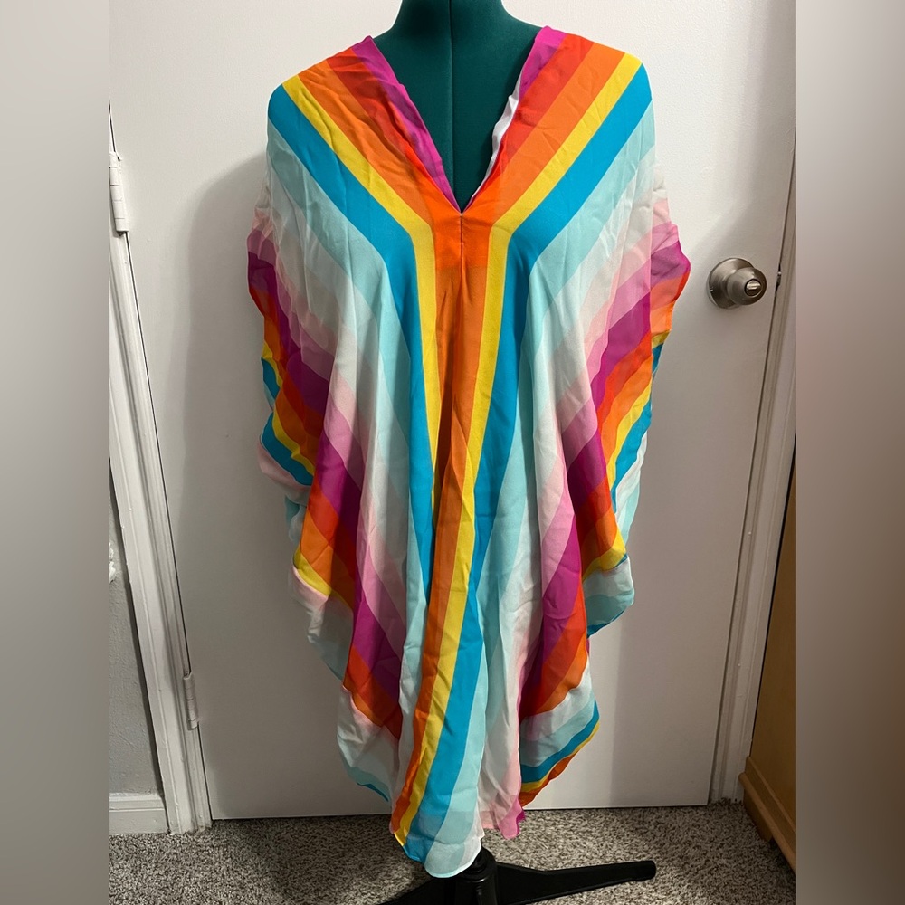Trina Turk Medium Rainbow poncho swim coverup